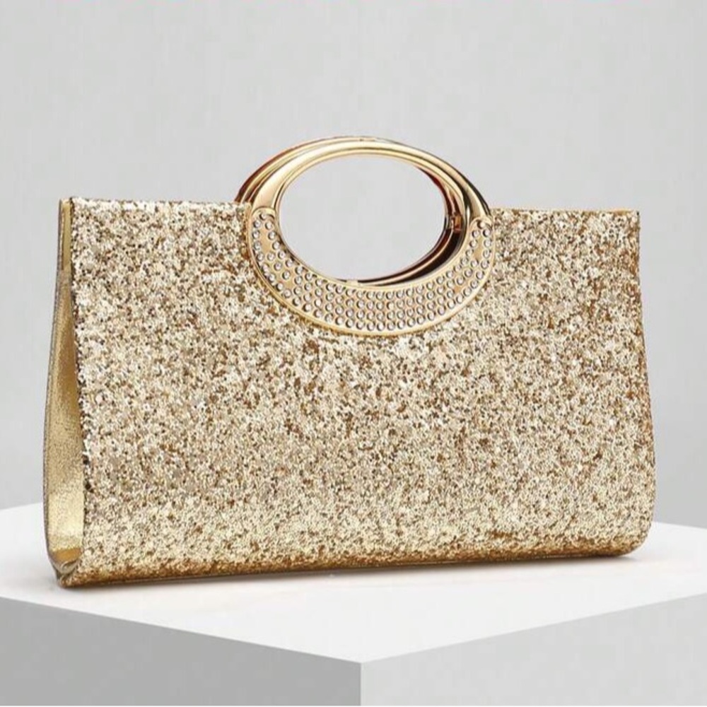 Gold Glitter Evening Clutch Handbag